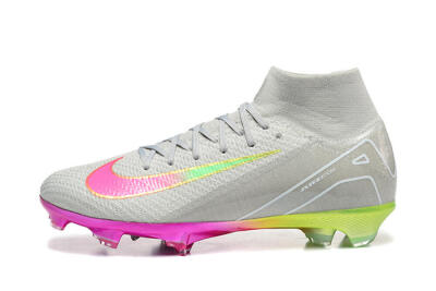Nike Air Zoom Mercurial Superfly 10 Elite FG Firm Ground Soccer Cleats - Gray/Neon Pink/Neon Green