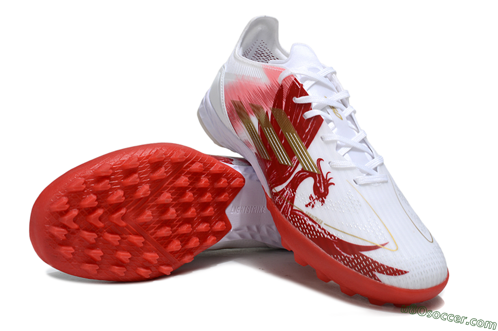 Adidas F50 Pro TF Artificial Turf Soccer Shoes - White/Scarlet Red/Gold 3