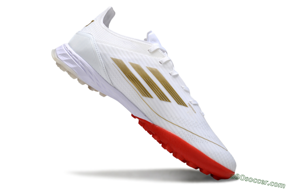 Adidas F50 Pro TF Artificial Turf Soccer Shoes - White/Scarlet Red/Gold 4