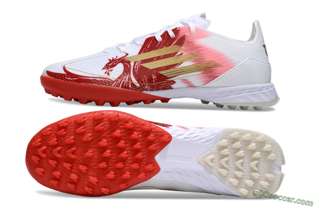 Adidas F50 Pro TF Artificial Turf Soccer Shoes - White/Scarlet Red/Gold 0