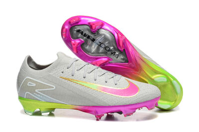 Nike Air Zoom Mercurial Vapor 16 Elite FG Firm Ground Soccer Cleats - Gray/Neon Pink/Neon Green