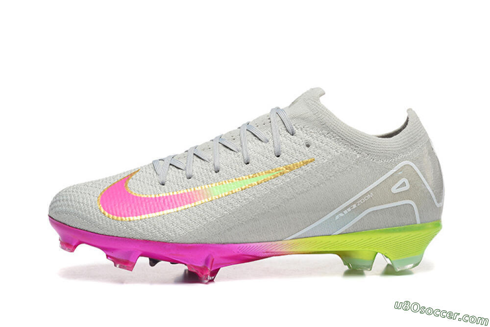 Nike Air Zoom Mercurial Vapor 16 Elite FG Firm Ground Soccer Cleats - Gray/Neon Pink/Neon Green 2