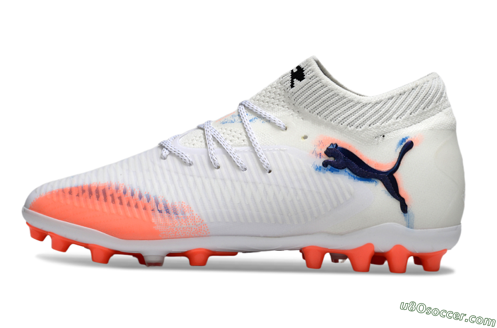 Puma Future 8 Ultimate MG Multi Ground Soccer Cleats - White/Coral Blaze/Black 2