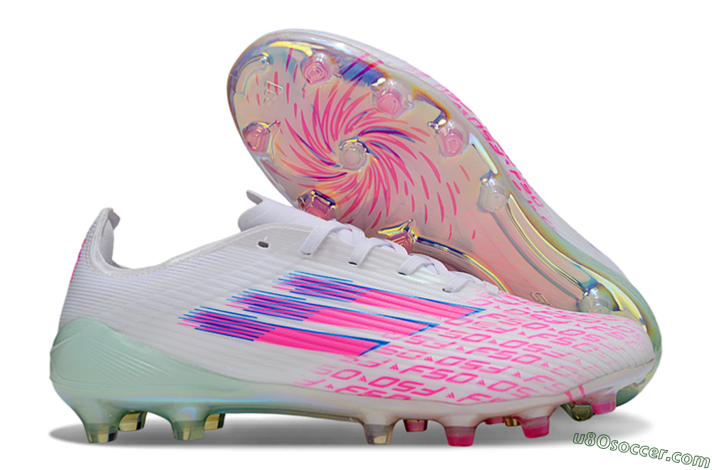 Adidas F50 Elite FG Firm Ground Soccer Cleats - White/Neon Pink/Iridescent Blue 1