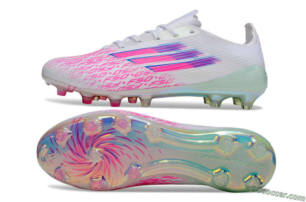 Adidas F50 Elite FG Firm Ground Soccer Cleats - White/Neon Pink/Iridescent Blue 0