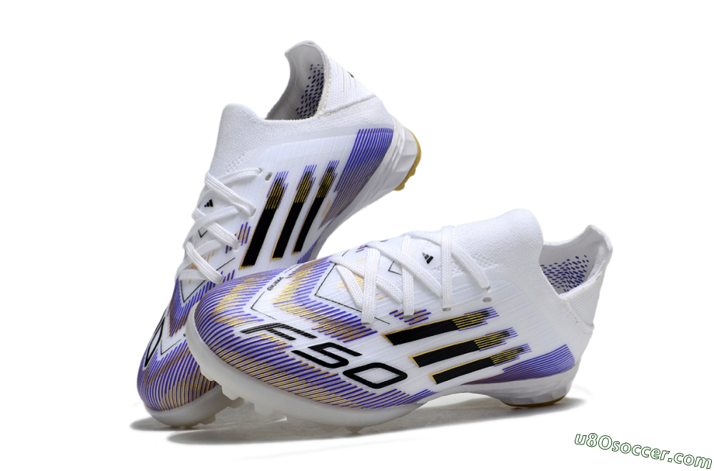 Adidas F50 Elite TF Artificial Turf Soccer Shoes - White/Purple Dream/Gold Rush 2