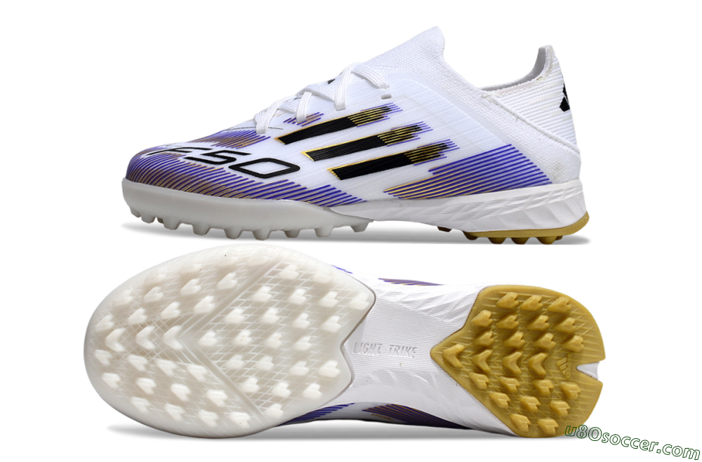 Adidas F50 Elite TF Artificial Turf Soccer Shoes - White/Purple Dream/Gold Rush 0