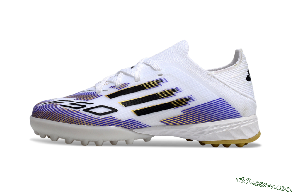Adidas F50 Elite TF Artificial Turf Soccer Shoes - White/Purple Dream/Gold Rush 1