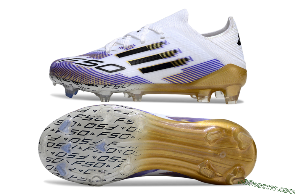 Adidas F50 Elite FG Firm Ground Soccer Cleats - White/Violet Fade/Gold Accents 1