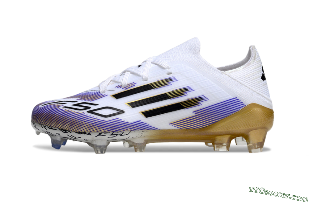 Adidas F50 Elite FG Firm Ground Soccer Cleats - White/Violet Fade/Gold Accents 2