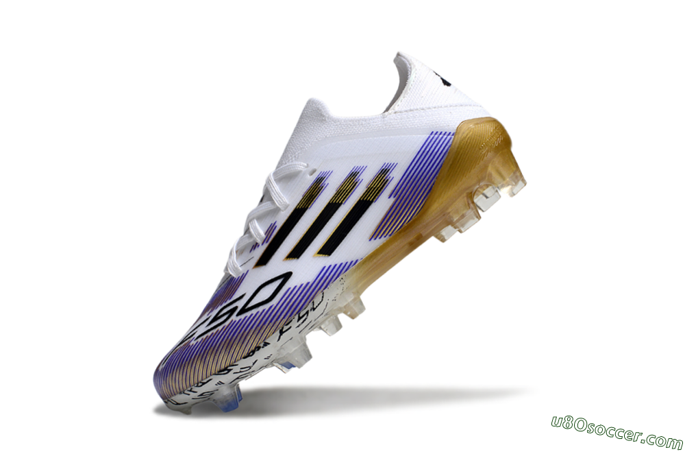 Adidas F50 Elite FG Firm Ground Soccer Cleats - White/Violet Fade/Gold Accents 5