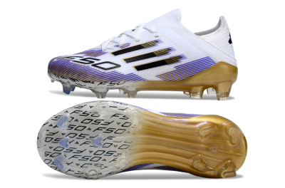Adidas F50 Elite FG Firm Ground Soccer Cleats - White/Violet Fade/Gold Accents