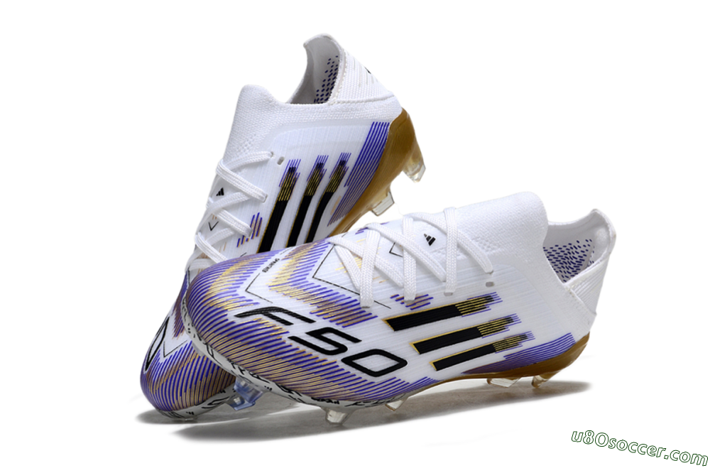 Adidas F50 Elite FG Firm Ground Soccer Cleats - White/Violet Fade/Gold Accents 3