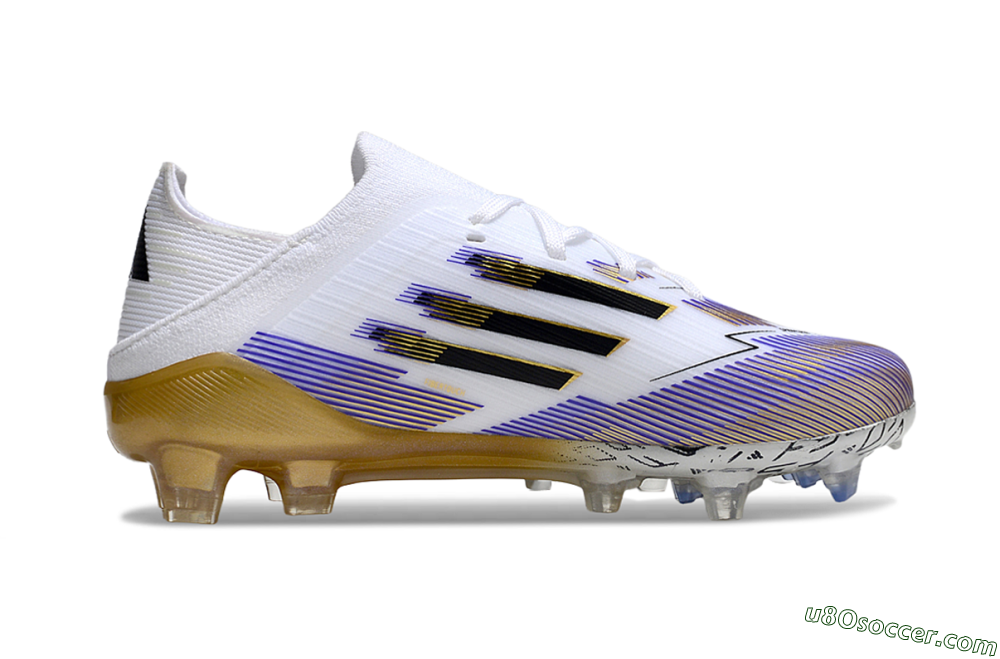 Adidas F50 Elite FG Firm Ground Soccer Cleats - White/Violet Fade/Gold Accents 6