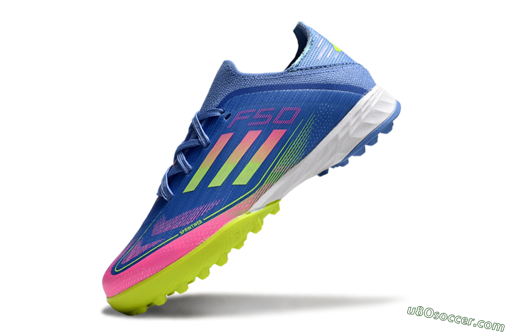 Adidas F50 Elite TF Artificial Turf Soccer Shoes - Blue/Neon Green/Fuchsia Pink 4