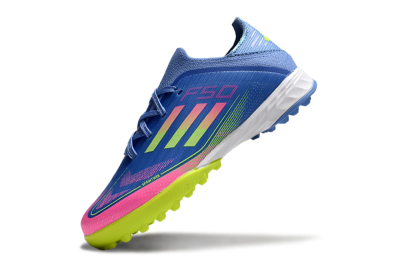 Adidas F50 Elite TF Artificial Turf Soccer Shoes - Blue/Neon Green/Fuchsia Pink