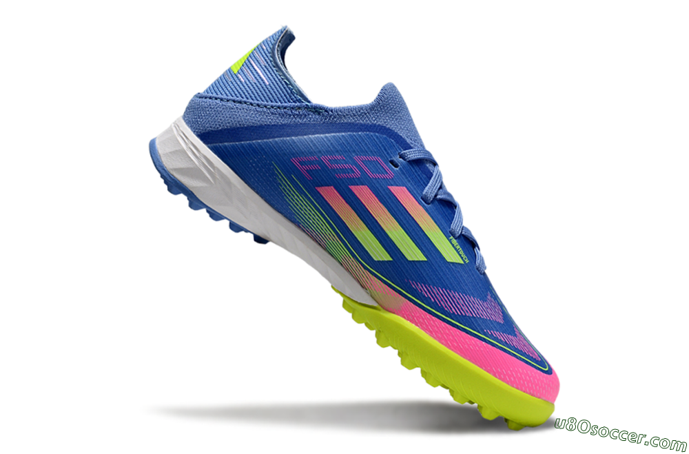 Adidas F50 Elite TF Artificial Turf Soccer Shoes - Blue/Neon Green/Fuchsia Pink 3