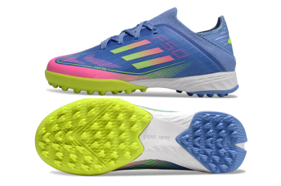 Adidas F50 Elite TF Artificial Turf Soccer Shoes - Blue/Neon Green/Fuchsia Pink