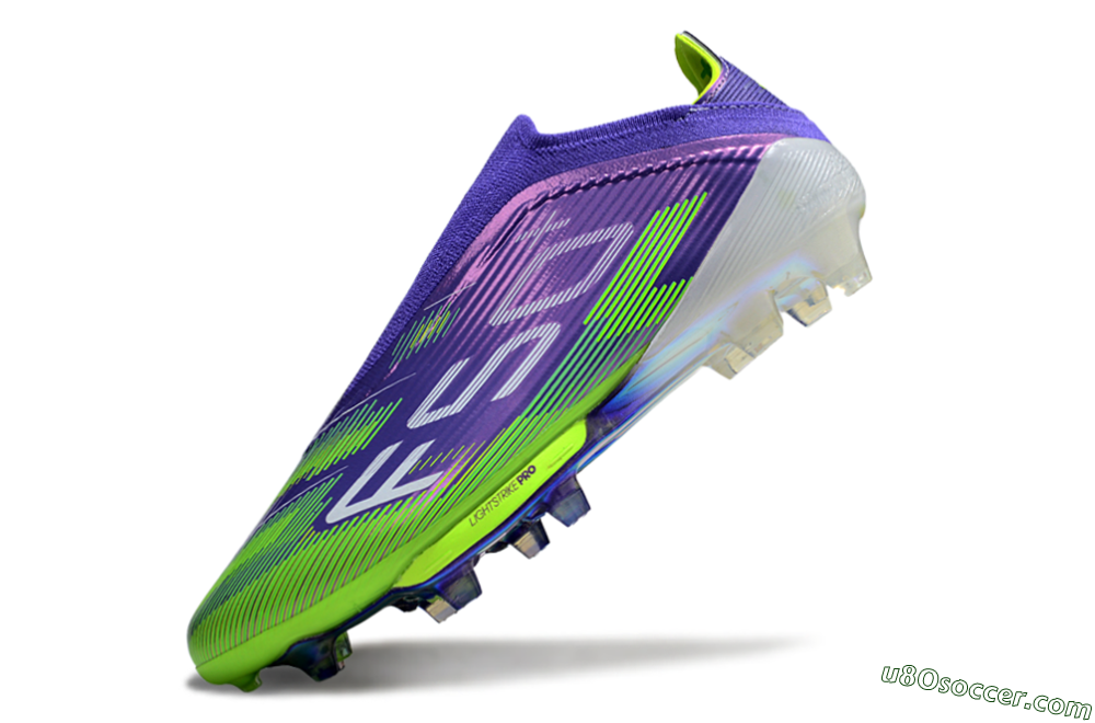 Adidas F50+ Elite Lightstrike Pro Laceless FG Firm Ground Soccer Cleats - Violet/Lime Burst/Deep Purple 6