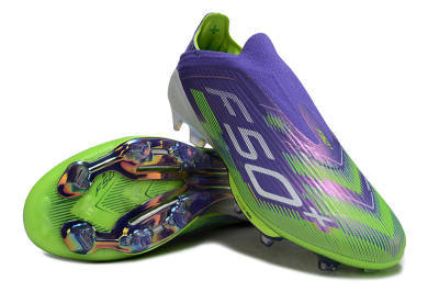 Adidas F50+ Elite Lightstrike Pro Laceless FG Firm Ground Soccer Cleats - Violet/Lime Burst/Deep Purple
