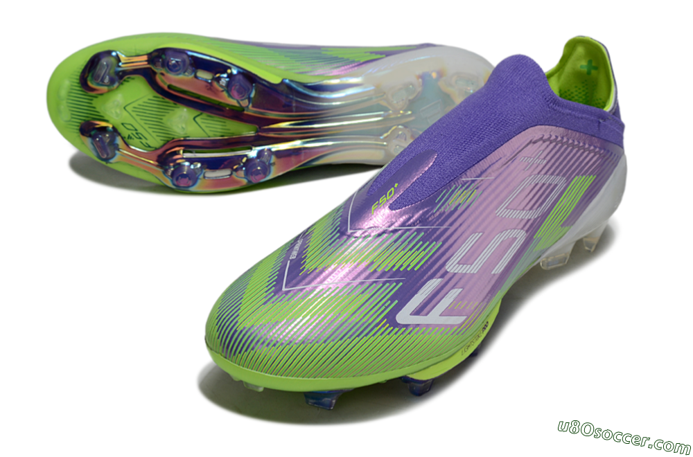 Adidas F50+ Elite Lightstrike Pro Laceless FG Firm Ground Soccer Cleats - Violet/Lime Burst/Deep Purple 3