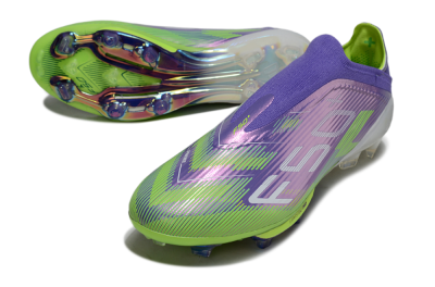 Adidas F50+ Elite Lightstrike Pro Laceless FG Firm Ground Soccer Cleats - Violet/Lime Burst/Deep Purple