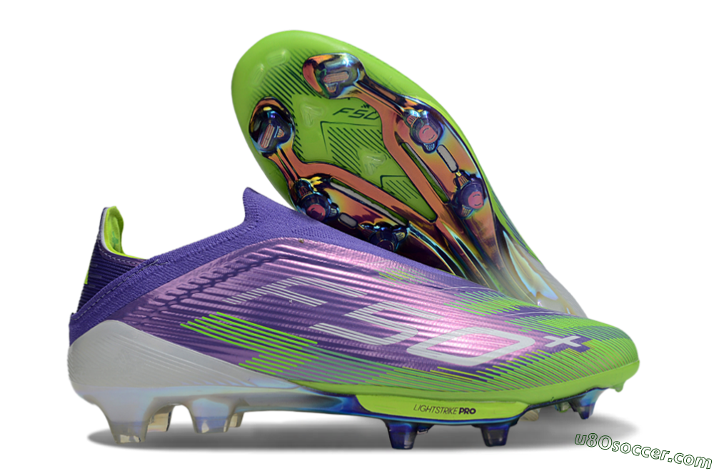 Adidas F50+ Elite Lightstrike Pro Laceless FG Firm Ground Soccer Cleats - Violet/Lime Burst/Deep Purple 1