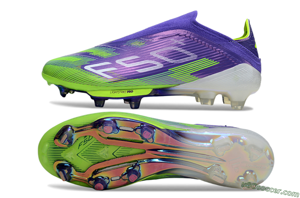 Adidas F50+ Elite Lightstrike Pro Laceless FG Firm Ground Soccer Cleats - Violet/Lime Burst/Deep Purple 0