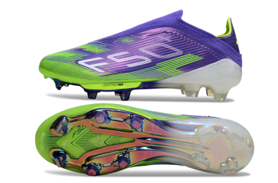 Adidas F50+ Elite Lightstrike Pro Laceless FG Firm Ground Soccer Cleats - Violet/Lime Burst/Deep Purple