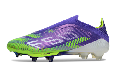 Adidas F50+ Elite Lightstrike Pro Laceless FG Firm Ground Soccer Cleats - Violet/Lime Burst/Deep Purple