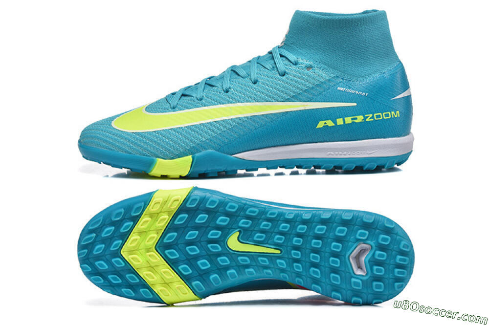 Nike Air Zoom Mercurial Superfly 10 Elite TF Artificial Turf Soccer Shoes - Blue/Electric Lime/Neon Yellow 0