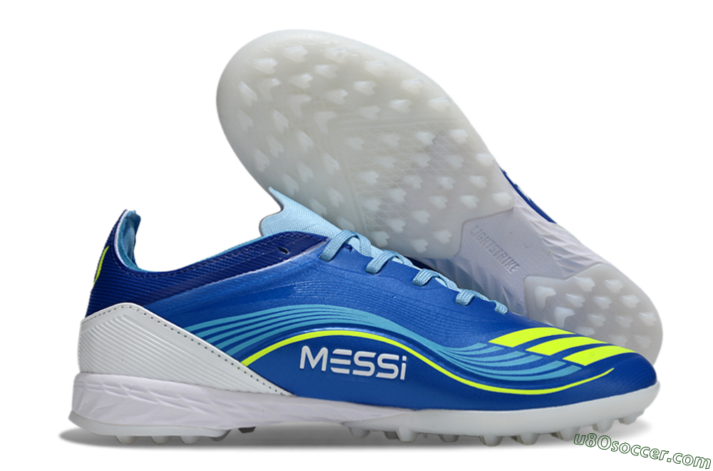 Messi x Adidas F50 Pro TF Artificial Turf Soccer Shoes - Blue/Neon Green/White 1