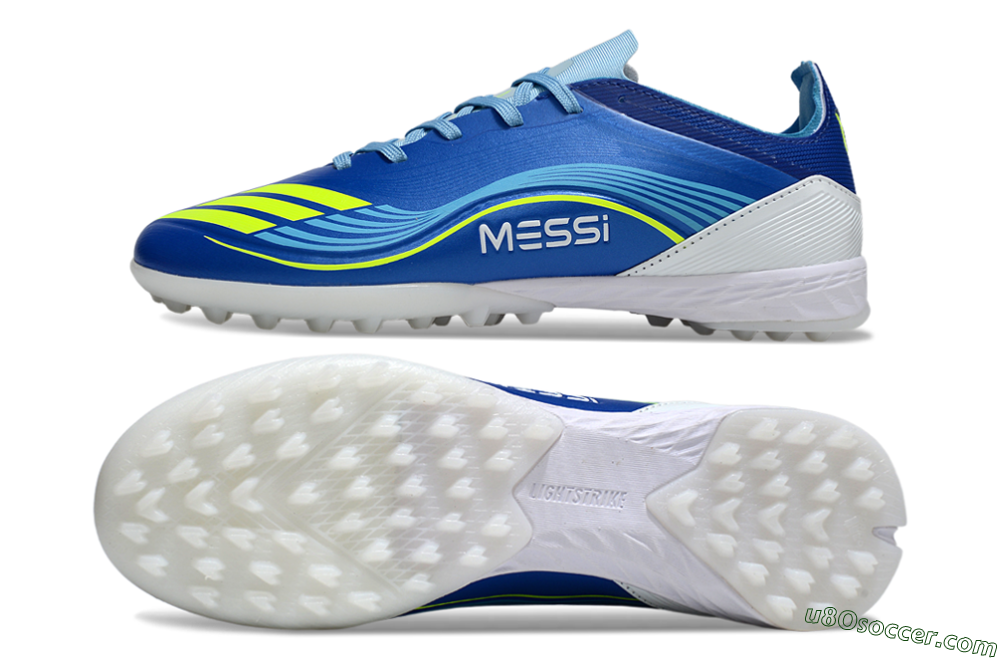 Messi x Adidas F50 Pro TF Artificial Turf Soccer Shoes - Blue/Neon Green/White 0