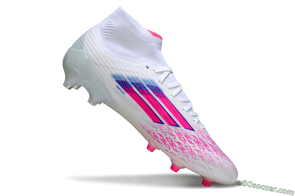 Adidas F50 Elite Mid FG Firm Ground Soccer Cleats - White/Neon Pink/Cyan Blue 4