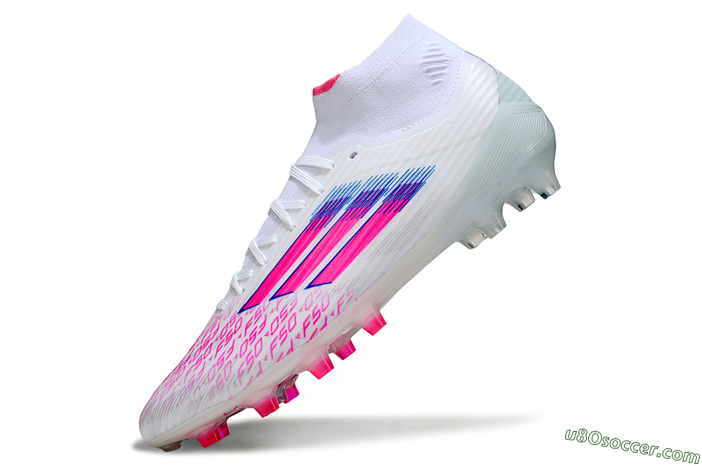 Adidas F50 Elite Mid FG Firm Ground Soccer Cleats - White/Neon Pink/Cyan Blue 5