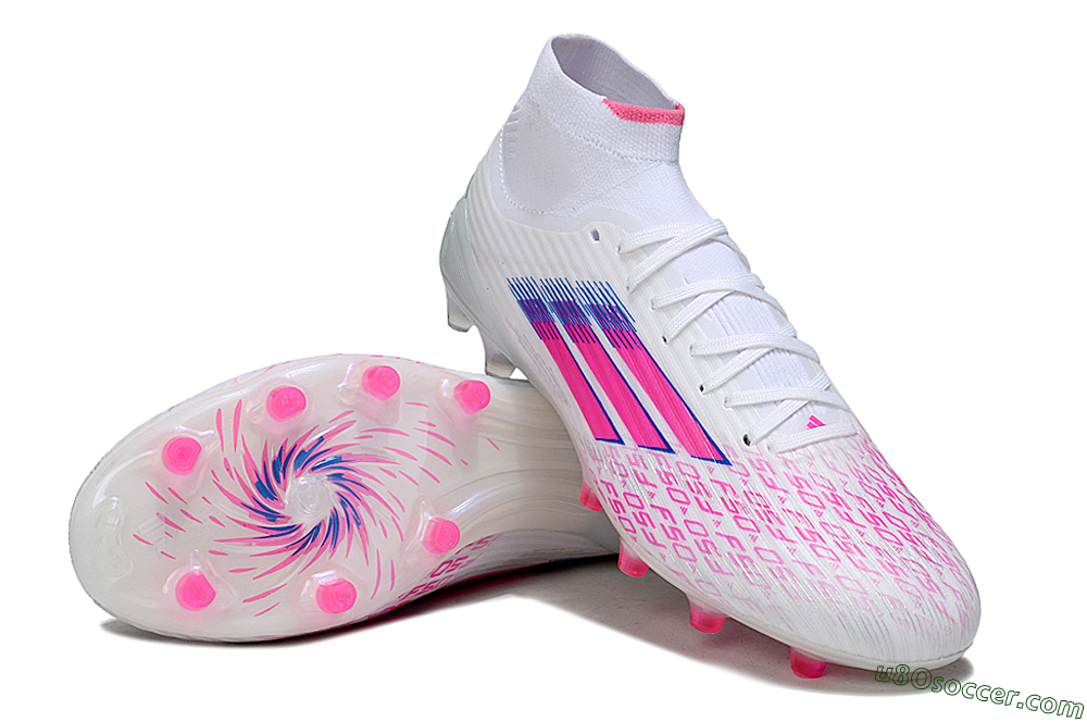 Adidas F50 Elite Mid FG Firm Ground Soccer Cleats - White/Neon Pink/Cyan Blue 3