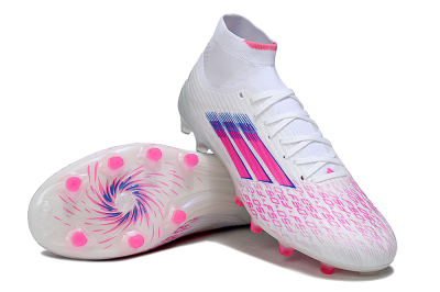 Adidas F50 Elite Mid FG Firm Ground Soccer Cleats - White/Neon Pink/Cyan Blue