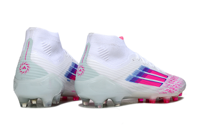 Adidas F50 Elite Mid FG Firm Ground Soccer Cleats - White/Neon Pink/Cyan Blue