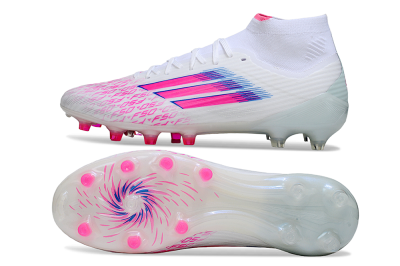 Adidas F50 Elite Mid FG Firm Ground Soccer Cleats - White/Neon Pink/Cyan Blue