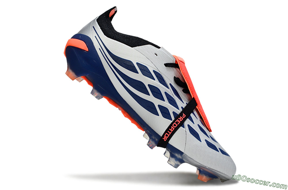 Adidas Predator 26 Elite Fold-Over Tongue FG Firm Ground Soccer Cleats - Gray/Navy Blue/Orange 4