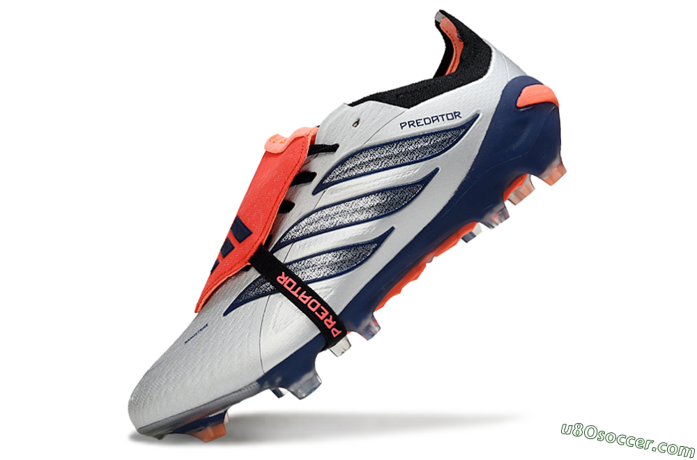 Adidas Predator 26 Elite Fold-Over Tongue FG Firm Ground Soccer Cleats - Gray/Navy Blue/Orange 5