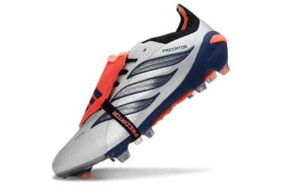 Adidas Predator 26 Elite Fold-Over Tongue FG Firm Ground Soccer Cleats - Gray/Navy Blue/Orange