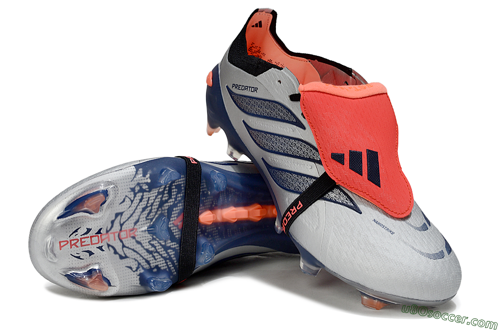 Adidas Predator 26 Elite Fold-Over Tongue FG Firm Ground Soccer Cleats - Gray/Navy Blue/Orange 3