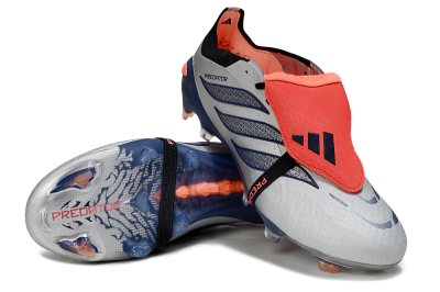 Adidas Predator 26 Elite Fold-Over Tongue FG Firm Ground Soccer Cleats - Gray/Navy Blue/Orange