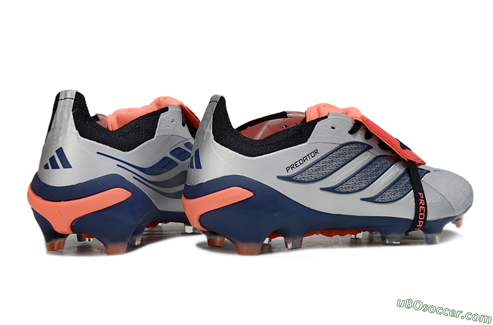 Adidas Predator 26 Elite Fold-Over Tongue FG Firm Ground Soccer Cleats - Gray/Navy Blue/Orange 6