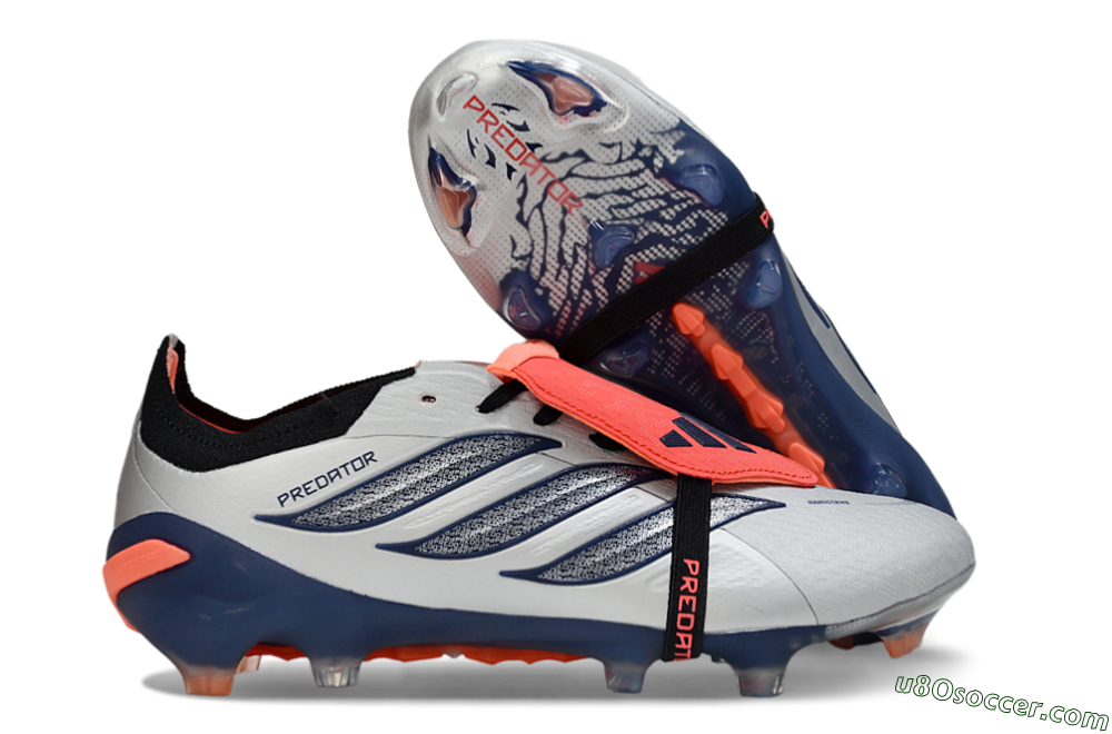 Adidas Predator 26 Elite Fold-Over Tongue FG Firm Ground Soccer Cleats - Gray/Navy Blue/Orange 1