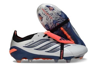 Adidas Predator 26 Elite Fold-Over Tongue FG Firm Ground Soccer Cleats - Gray/Navy Blue/Orange