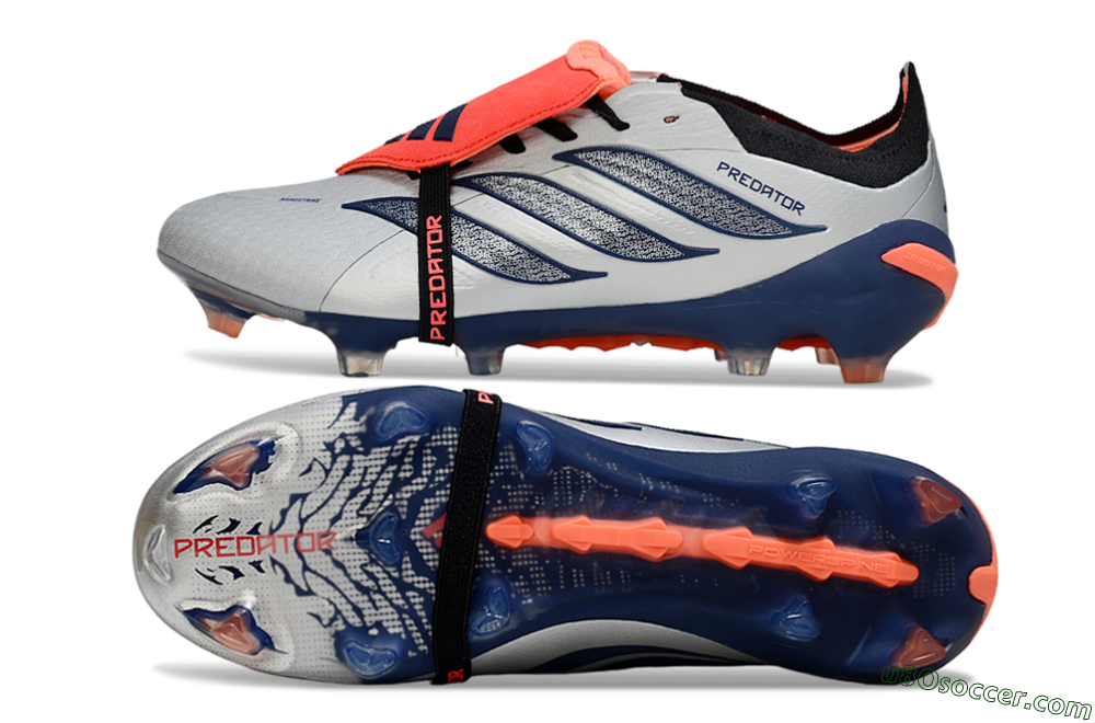 Adidas Predator 26 Elite Fold-Over Tongue FG Firm Ground Soccer Cleats - Gray/Navy Blue/Orange 0