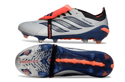 Adidas Predator 26 Elite Fold-Over Tongue FG Firm Ground Soccer Cleats - Gray/Navy Blue/Orange