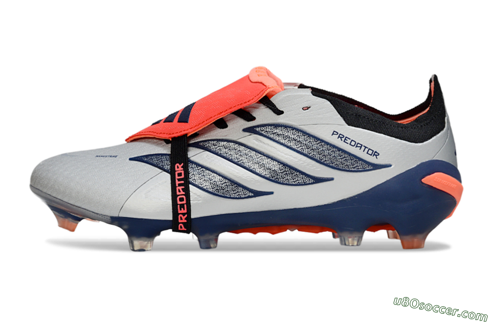 Adidas Predator 26 Elite Fold-Over Tongue FG Firm Ground Soccer Cleats - Gray/Navy Blue/Orange 2